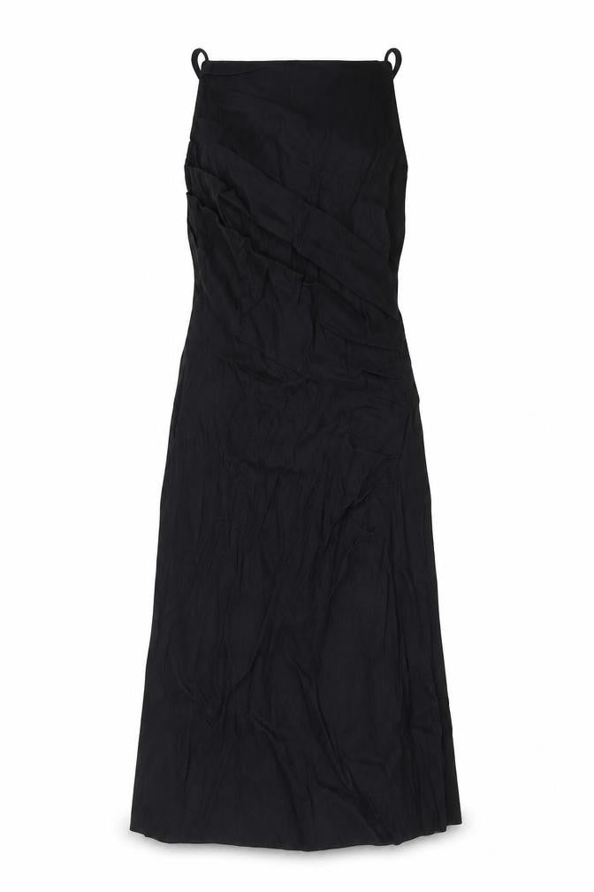Front view of Zara women’s black linen a-line, size XS, square neck pullover