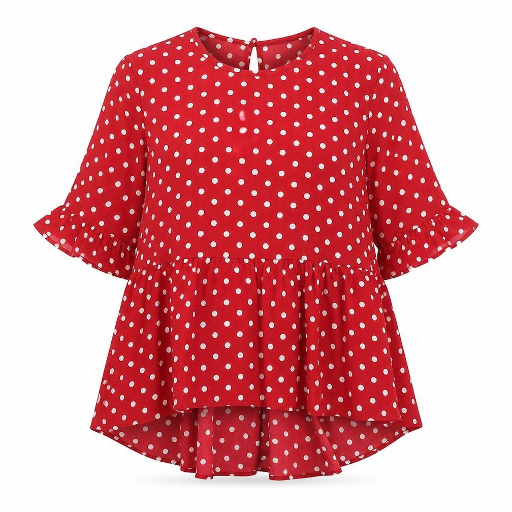 SHEIN Womens Red Polka Dot Polyester Basic Blouse Size XS Round Neck