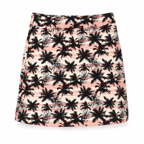 Preworn Womens Multicoloured Geometric Cotton Bandage Skirt Size 8 Zip - Palm Tree Pattern