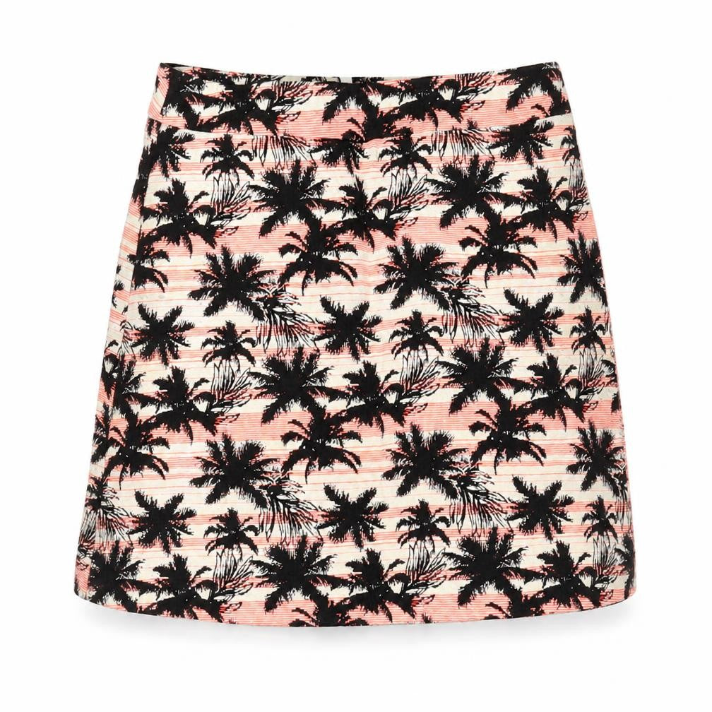 Preworn Womens Multicoloured Geometric Cotton Bandage Skirt Size 8 Zip - Palm Tree Pattern