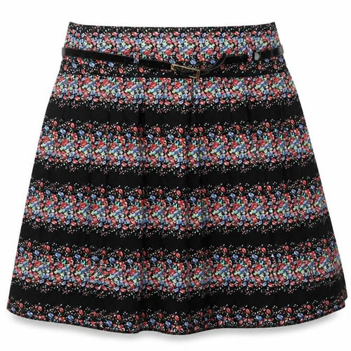 Dorothy Perkins Womens Black Floral Cotton Skater Skirt Size 10 Zip - Belt Inlcuded