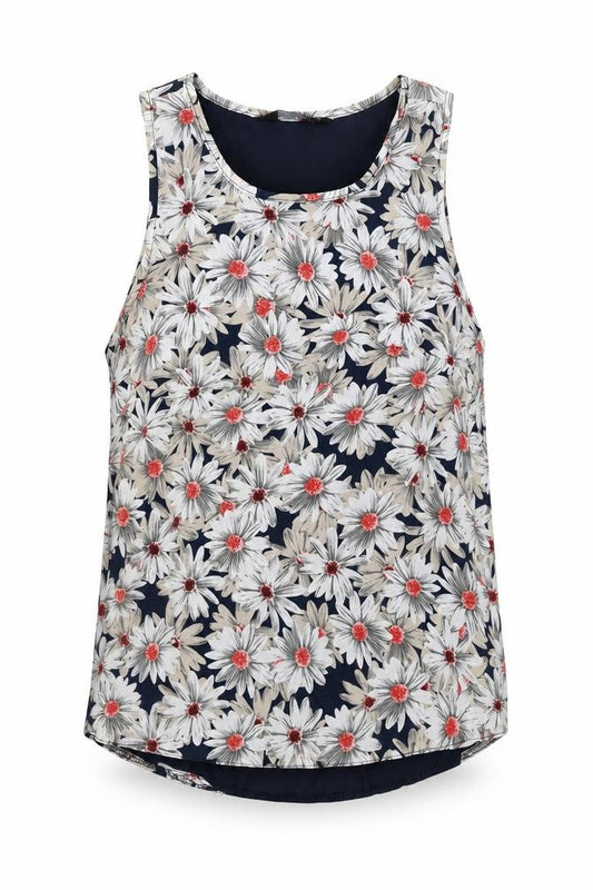 Front view of Dorothy Perkins women’s white geometric polyester basic tank, size UK 8, round neck