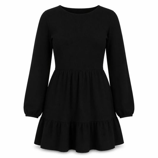 Front view of Quiz women’s black polyester a-line, size UK 10, round neck pullover