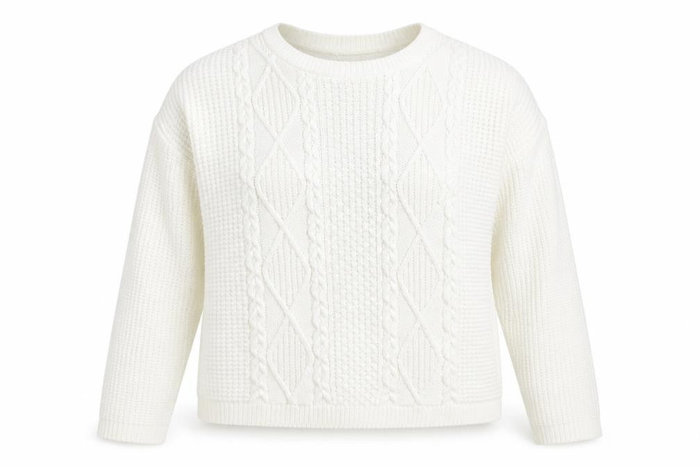 Front view of Select women’s white scoop neck acrylic jumper, size M