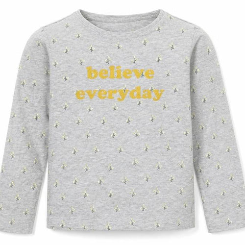 Primark Girls Grey Geometric Cotton Basic T-Shirt Size 7-8 Years Round Neck Pullover - Believe Everyday