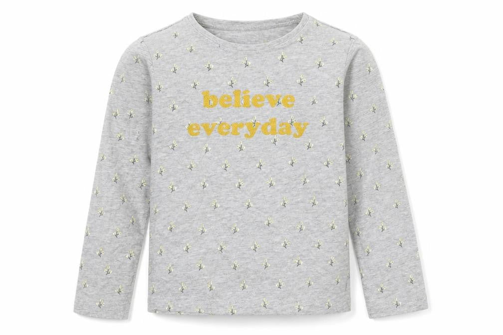 Primark Girls Grey Geometric Cotton Basic T-Shirt Size 7-8 Years Round Neck Pullover - Believe Everyday