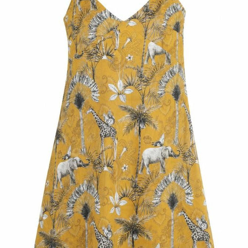 Gisela Womens Yellow Geometric Polyester Tank Dress Size S V-Neck Pullover - Safari Animal Pattern