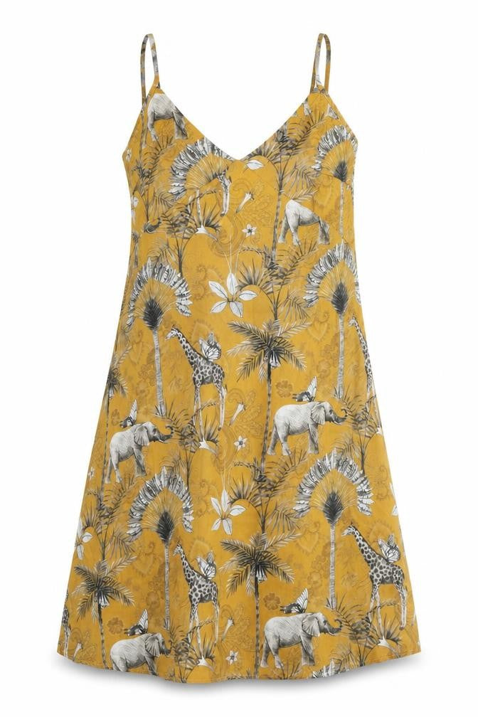 Gisela Womens Yellow Geometric Polyester Tank Dress Size S V-Neck Pullover - Safari Animal Pattern