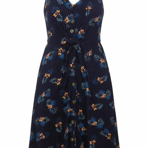 Monsoon Womens Blue Floral Cotton Fit & Flare Size M V-Neck Pullover