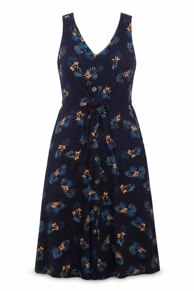 Monsoon Womens Blue Floral Cotton Fit & Flare Size M V-Neck Pullover