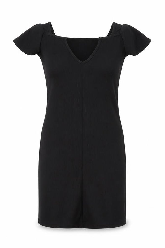 Front view of PRETTYLITTLETHING women’s black polyester a-line, size UK 10, v-neck pullover