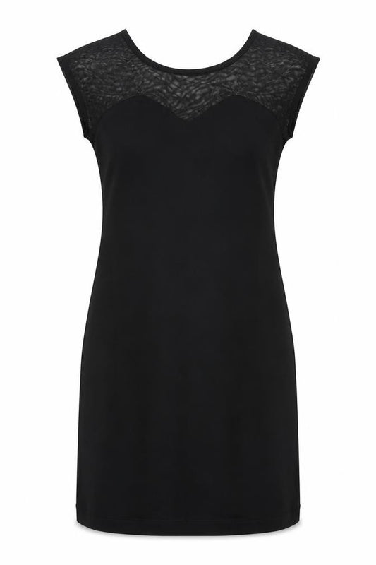 Front view of American Apparel women’s black polyester a-line, size XS, round neck pullover -, size XS/s
