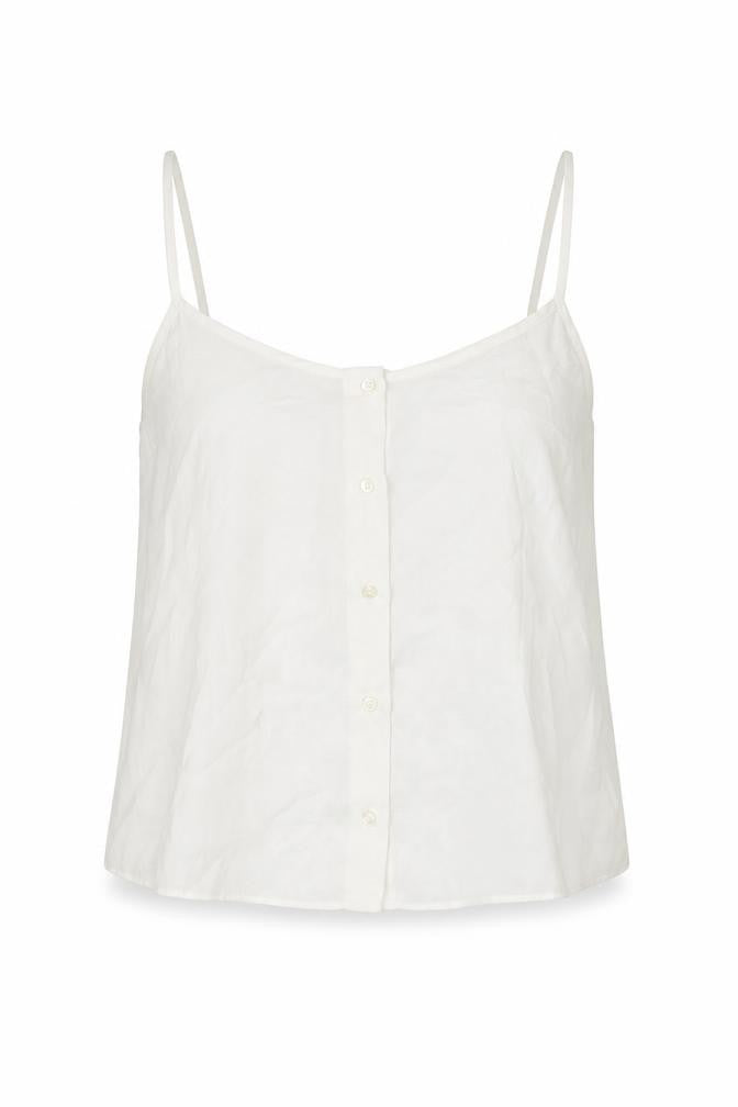 Front view of Topshop women’s white polyester cropped tank, size UK 10, round neck