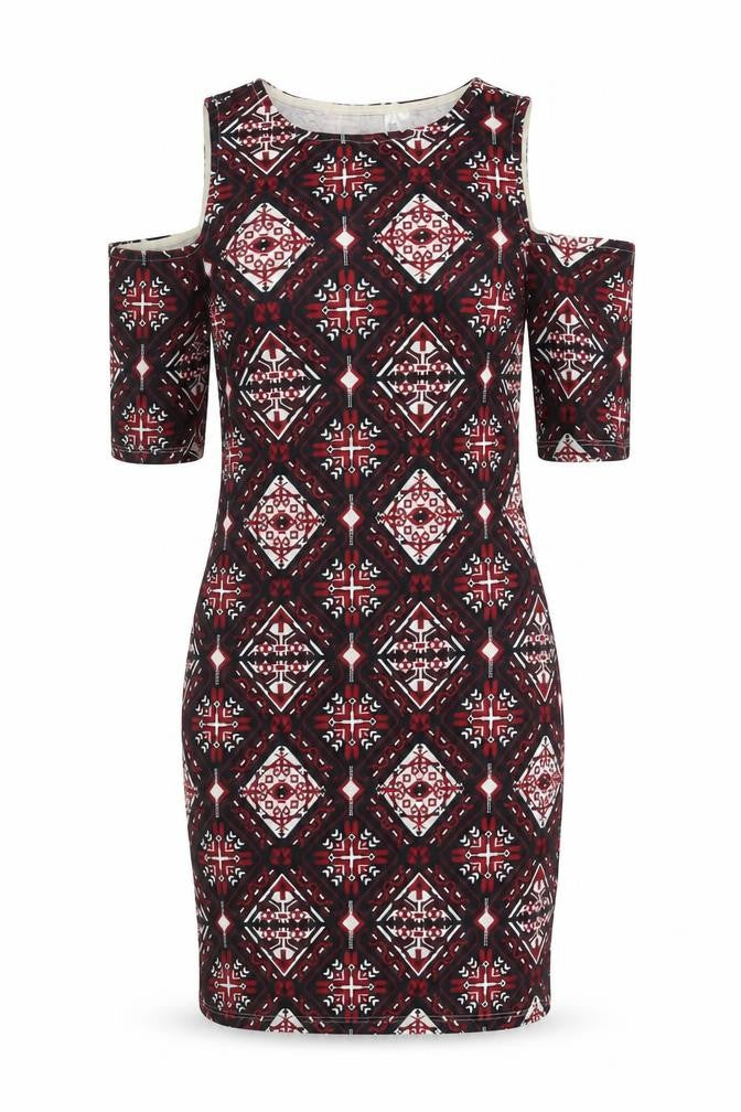 Front view of Divided women’s multicoloured floral polyester bodycon, size UK 6, round neck pullover - cold shoulder