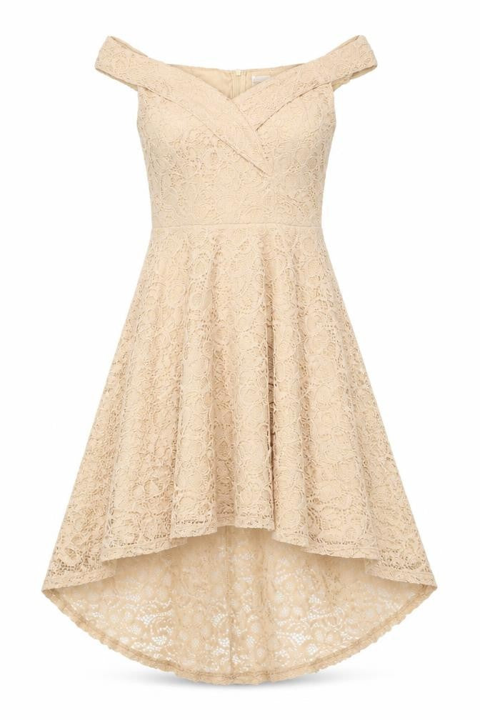 Homrain Womens Beige Floral Nylon Fit & Flare Size S Off the Shoulder Zip