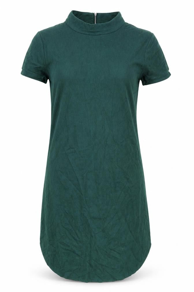 Preworn Womens Green Polyester A-Line One Size Mock Neck Zip - Curved Hem