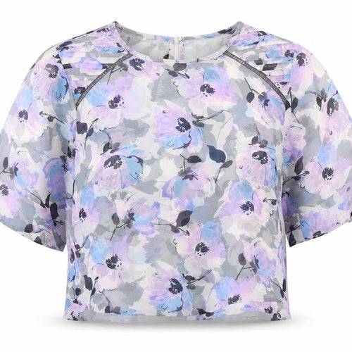 Papaya Womens Multicoloured Floral Polyester Cropped T-Shirt Size 12 Round Neck