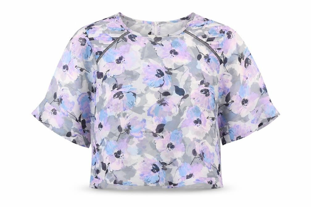 Papaya Womens Multicoloured Floral Polyester Cropped T-Shirt Size 12 Round Neck