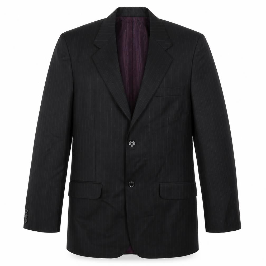 Front view of Magnus men’s black striped polyester jacket blazer, size 40