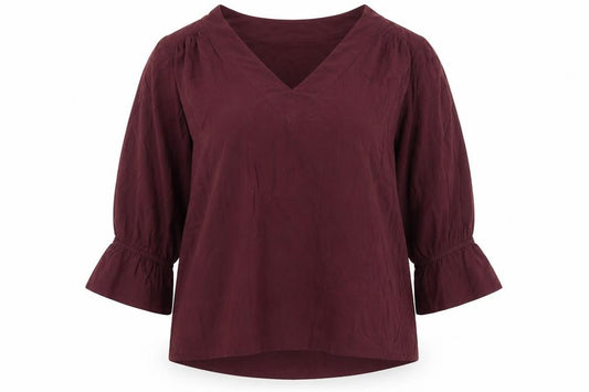 Front view of Repeat women’s purple polyester basic blouse, size UK 10, v-neck