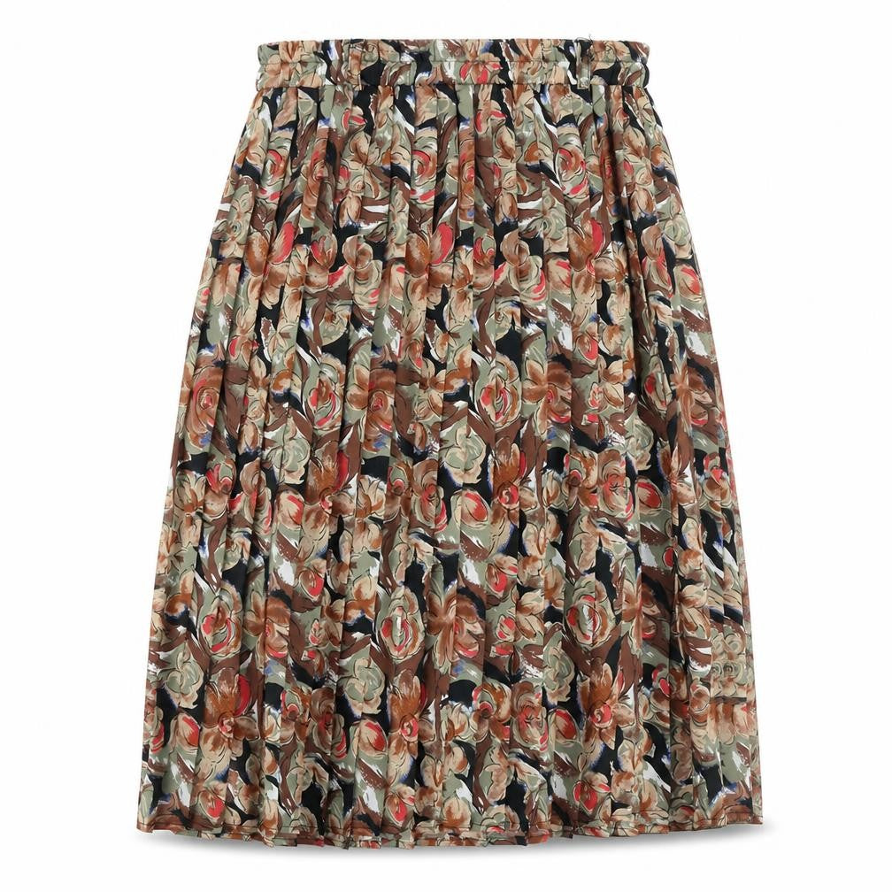 Preworn Womens Brown Floral Polyester Pleated Skirt Size 30 in