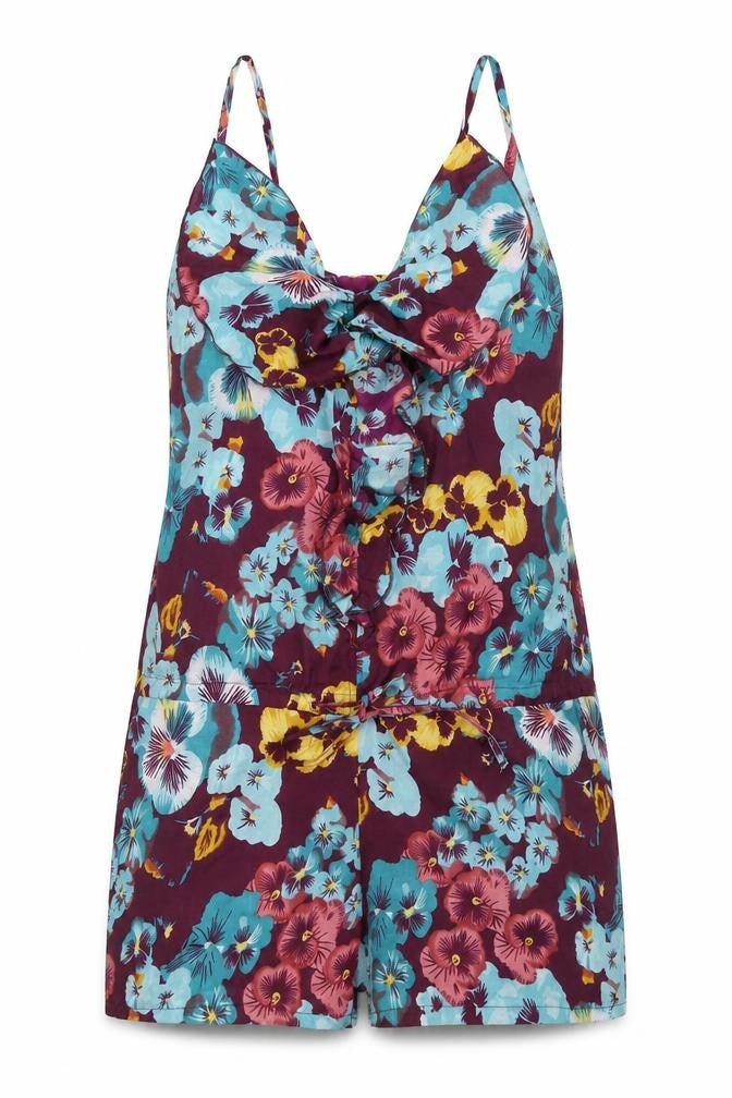 Ada Gatti Womens Purple Floral Viscose Playsuit One-Piece Size L Pullover