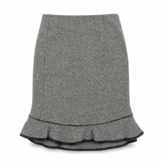Front view of Gap women’s gold herringbone polyester trumpet skirt, size S, zip