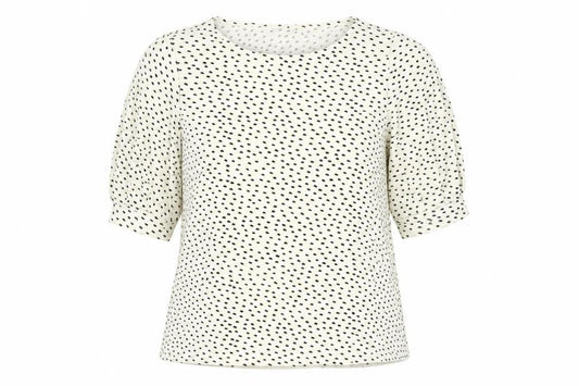 Front view of H&M women’s ivory geometric polyester basic t-shirt, size L, boat neck