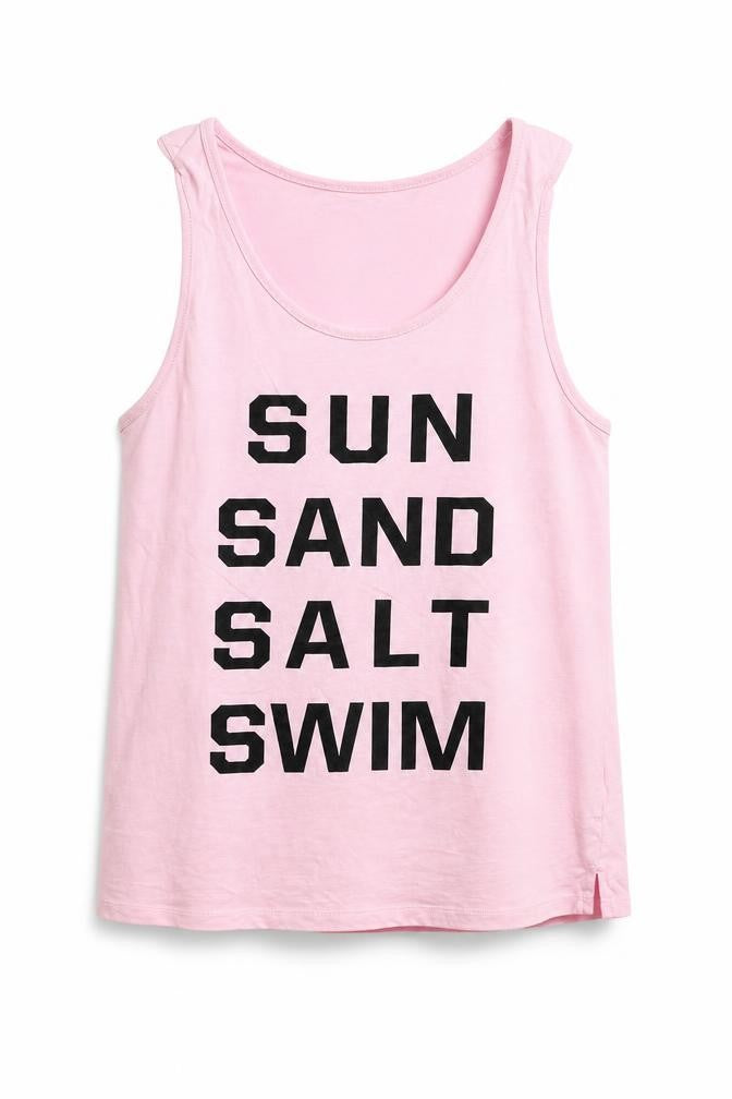 Front view of H&M women’s pink cotton basic tank, size S, round neck