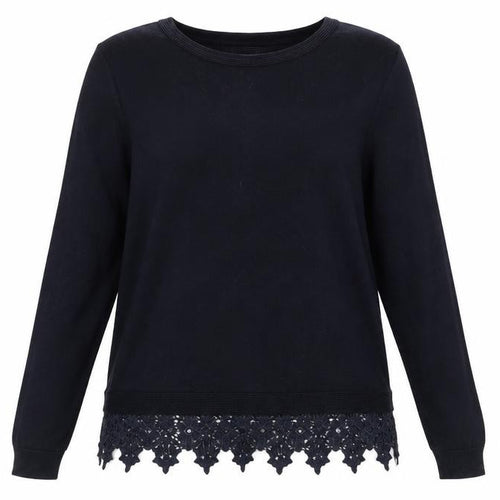 Dorothy Perkins Womens Blue Cotton Basic Blouse Size 12 Scoop Neck - Crochet Trim