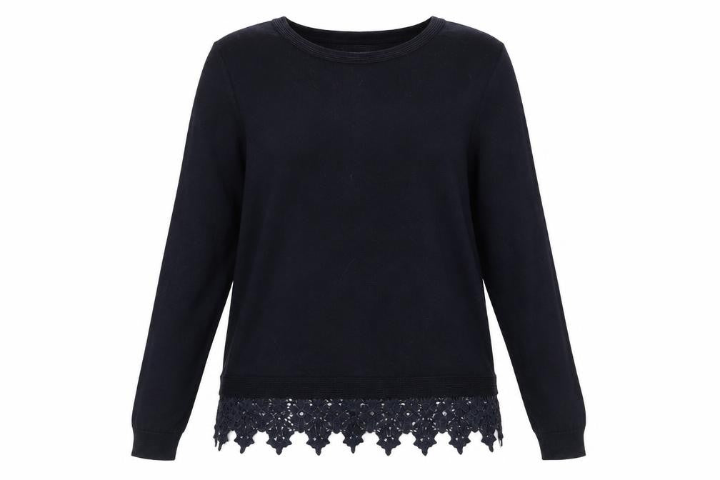 Dorothy Perkins Womens Blue Cotton Basic Blouse Size 12 Scoop Neck - Crochet Trim