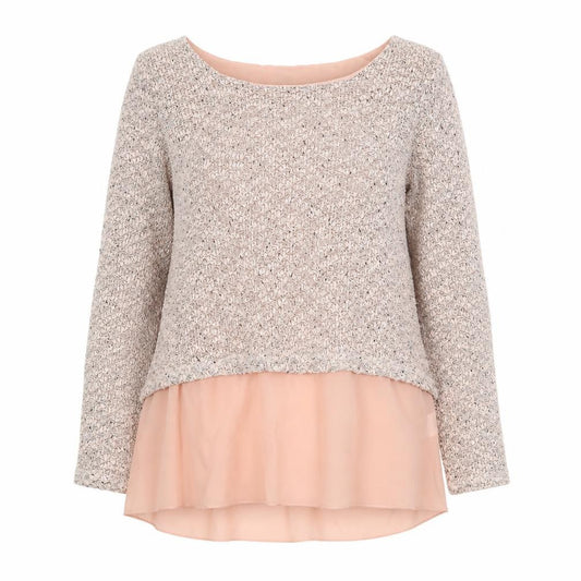 Front view of izabel women’s pink polyester basic blouse, size UK 10, boat neck