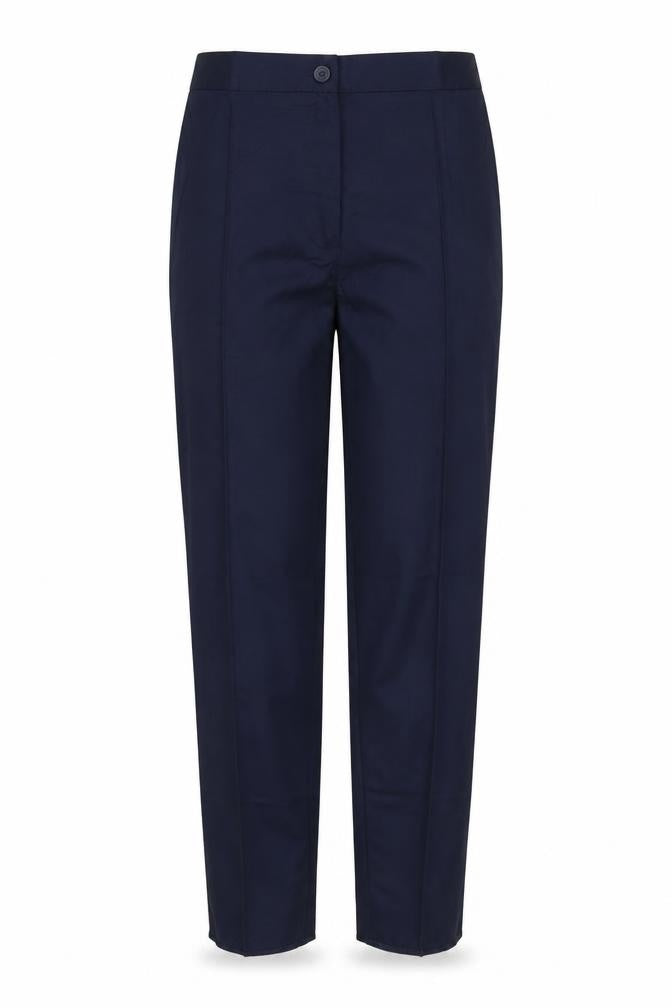 Front view of Tulip women’s blue cotton trousers, size UK 30, in regular button