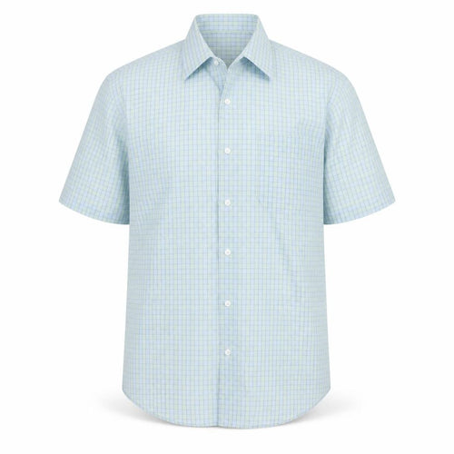 BHS Mens Green Check Polyester Button-Up Size 16 Collared Button