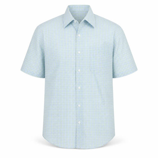 BHS Mens Green Check Polyester Button-Up Size 16 Collared Button