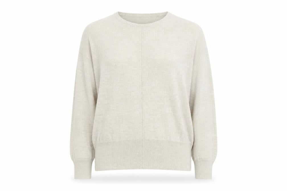 Front view of Peacocks women’s beige round neck acrylic jumper, size S