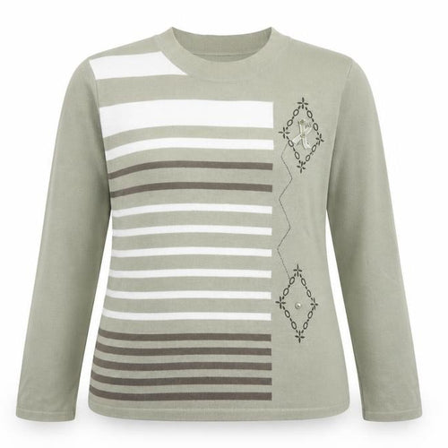 ALEXARA Womens Green Round Neck Geometric Cotton Pullover Jumper Size XL