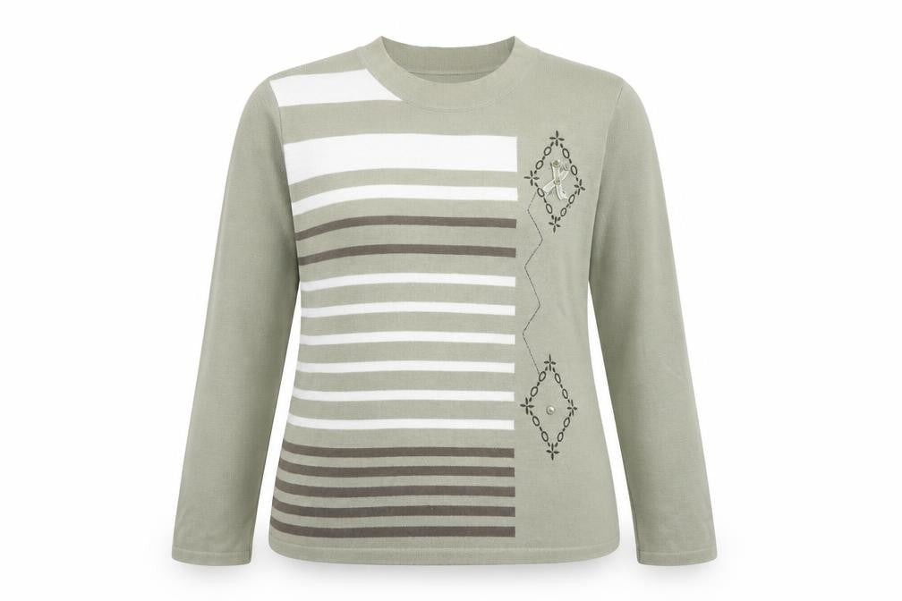 ALEXARA Womens Green Round Neck Geometric Cotton Pullover Jumper Size XL