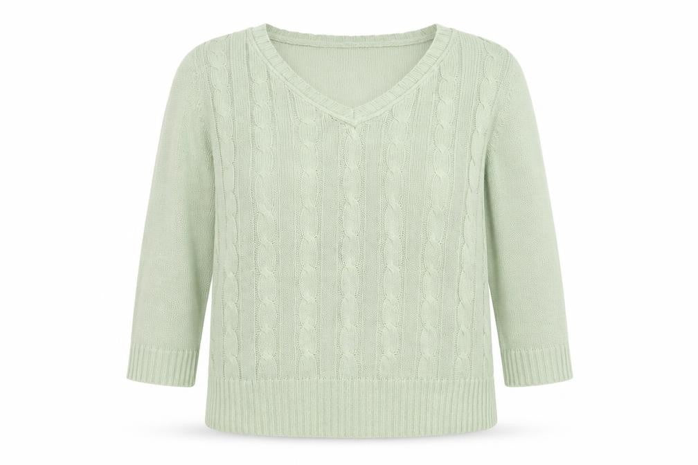 Front view of Key West women’s green v-neck cotton jumper, size L