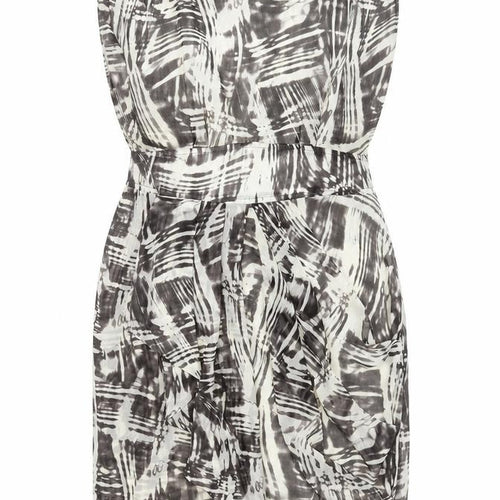 NEXT Womens Grey Geometric Polyester Pencil Dress Size 14 Boat Neck Zip