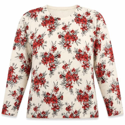 EWM Womens Ivory Scoop Neck Floral Acrylic Pullover Jumper Size M