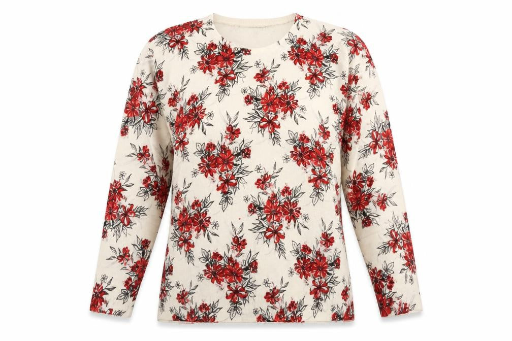 EWM Womens Ivory Scoop Neck Floral Acrylic Pullover Jumper Size M