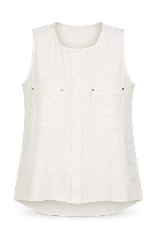 Front view of Next women’s ivory polyester basic blouse, size UK 12, round neck
