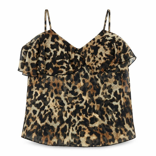 Front view of Jessica Wright women’s brown animal print polyester basic tank, size UK 12, v-neck - leopard print
