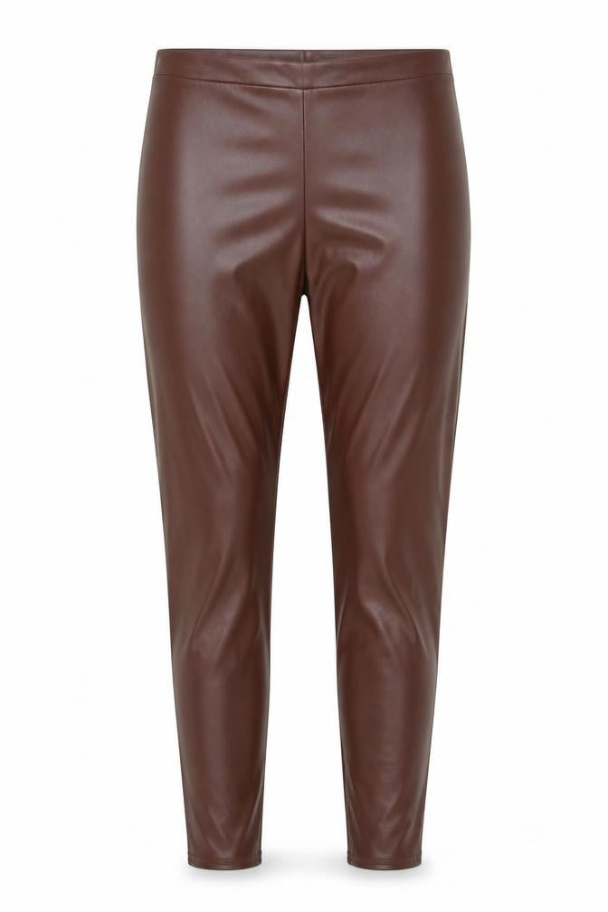 Front view of PRETTYLITTLETHING women’s brown polyester trousers, size UK 10, regular