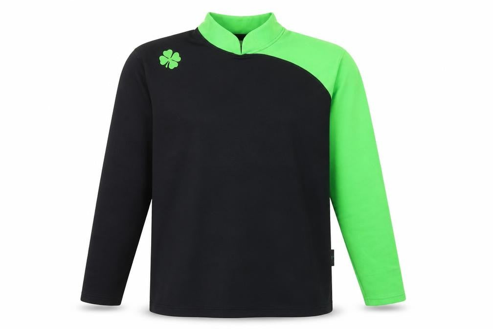 Front view of Clover men’s black colourblock polyester t-shirt, size M, high neck