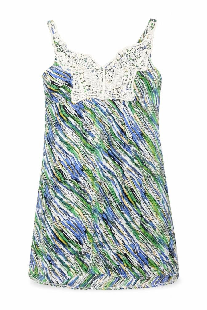 Front view of Striking women’s multicoloured geometric viscose basic tank, size XL, v-neck