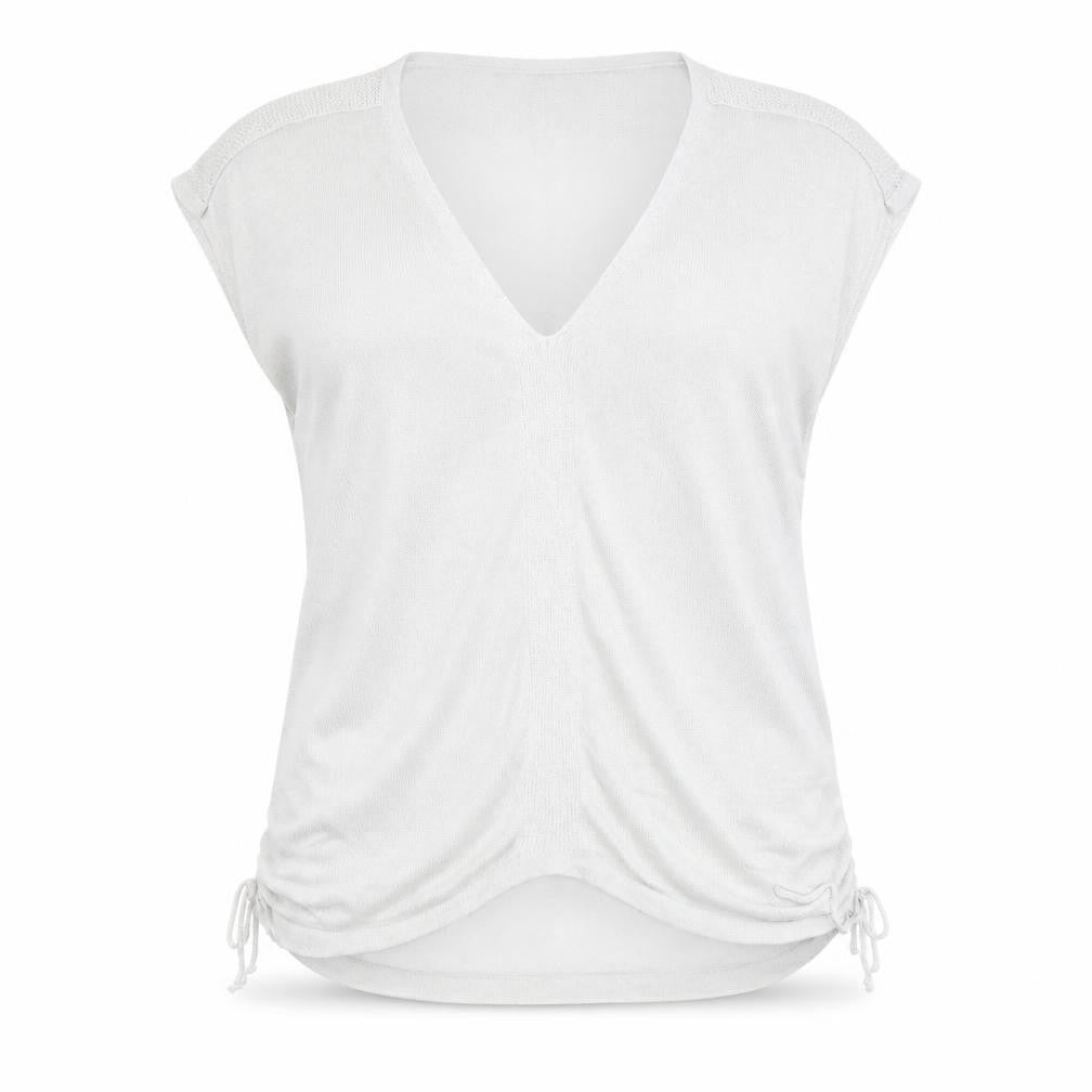 Front view of Next women’s silver viscose basic tank, size UK 12, v-neck - side tie detail