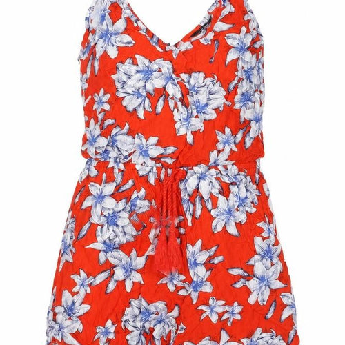 F&F Womens Red Floral Cotton Playsuit One-Piece Size 6 Pullover
