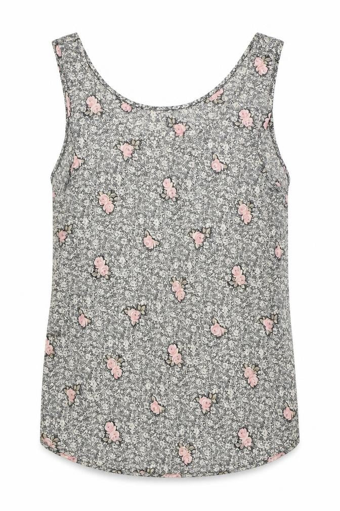 Front view of Marks & Spencer women’s black geometric polyester basic tank, size UK 10, round neck